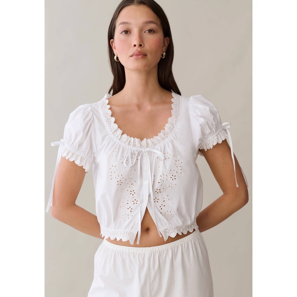 NWT Sorella Wendy Eyelet Embroidered Cotton Top in White - Size Medium